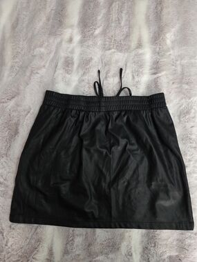 Black Faux Leather Drawstring Mini Skirt